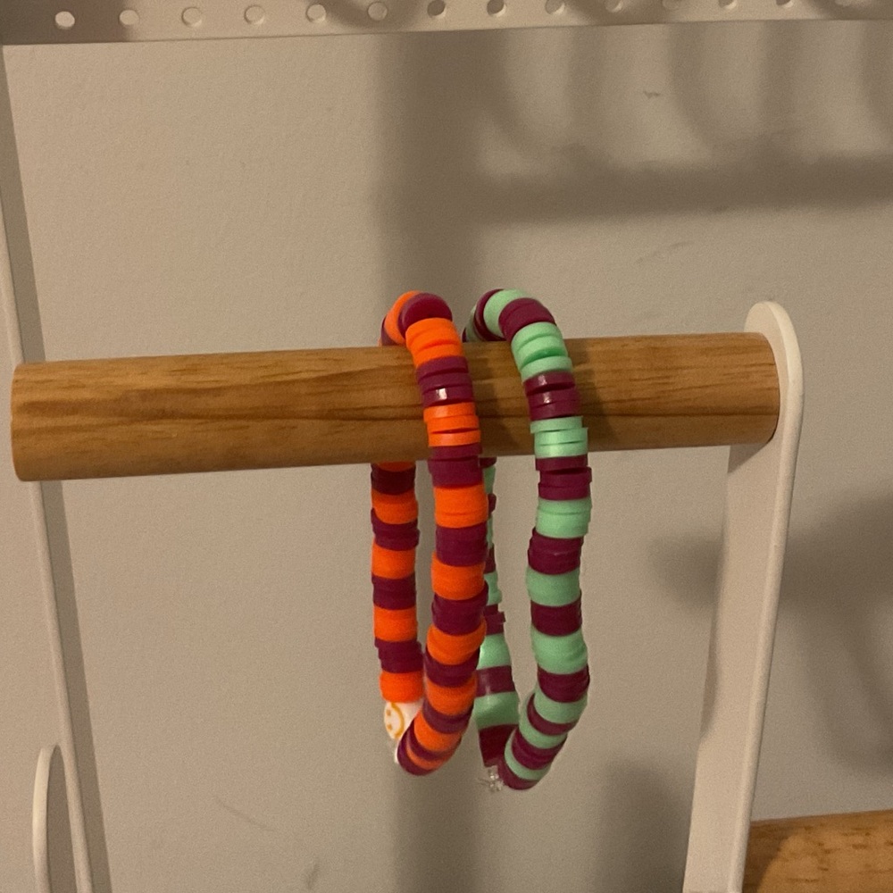 Stretch Beaded Bracelet Bundle - Orange, Purple & Mint